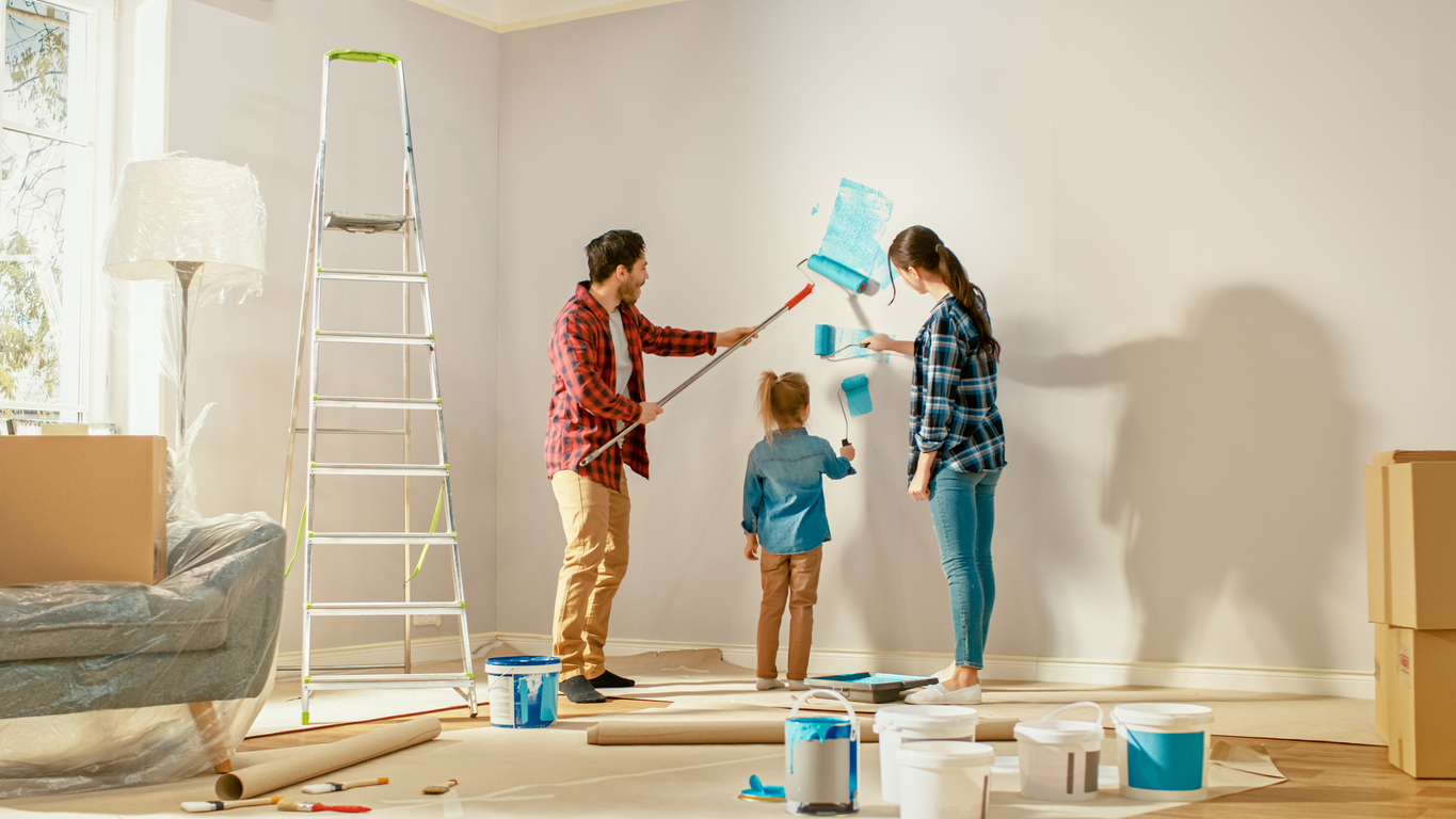 family renovating house